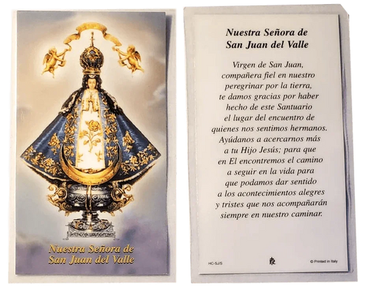 Prayer Card Nuestra Senora De San Juan Del Valle SPANISH Laminated HC-SJS - Ysleta Mission Gift Shop