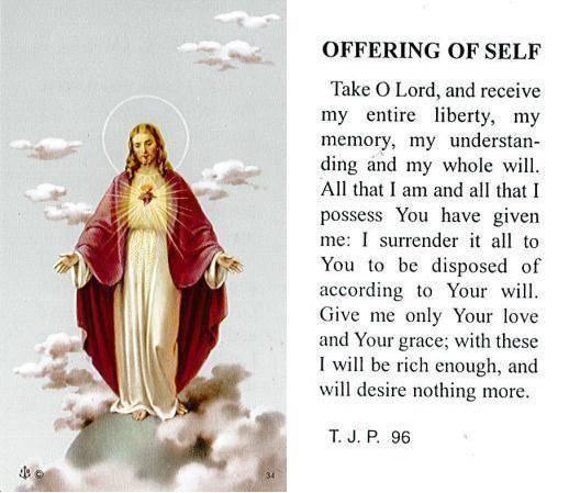 Prayer Card Offering Of Self Take O Lord Laminated TJP - Ysleta Mission Gift Shop