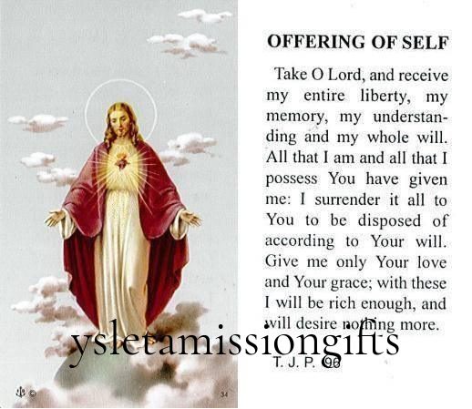 Prayer Card Offering Of Self Take O Lord Laminated TJP - Ysleta Mission Gift Shop