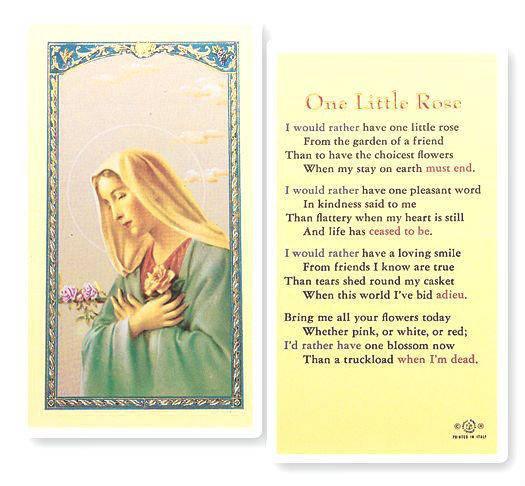 Prayer Card One Little Rose Laminated - Ysleta Mission Gift Shop
