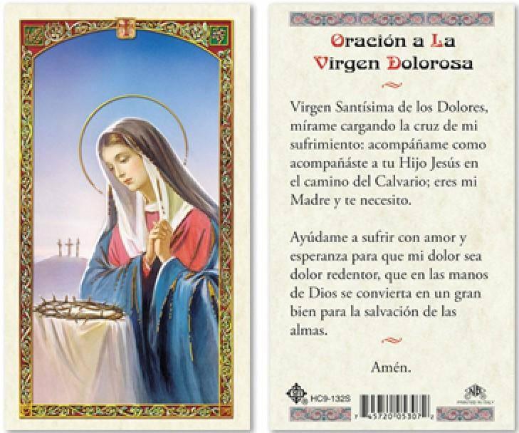 Prayer Card Oracion A La Virgen Dolorosa SPANISH Laminated HC9-132S - Ysleta Mission Gift Shop
