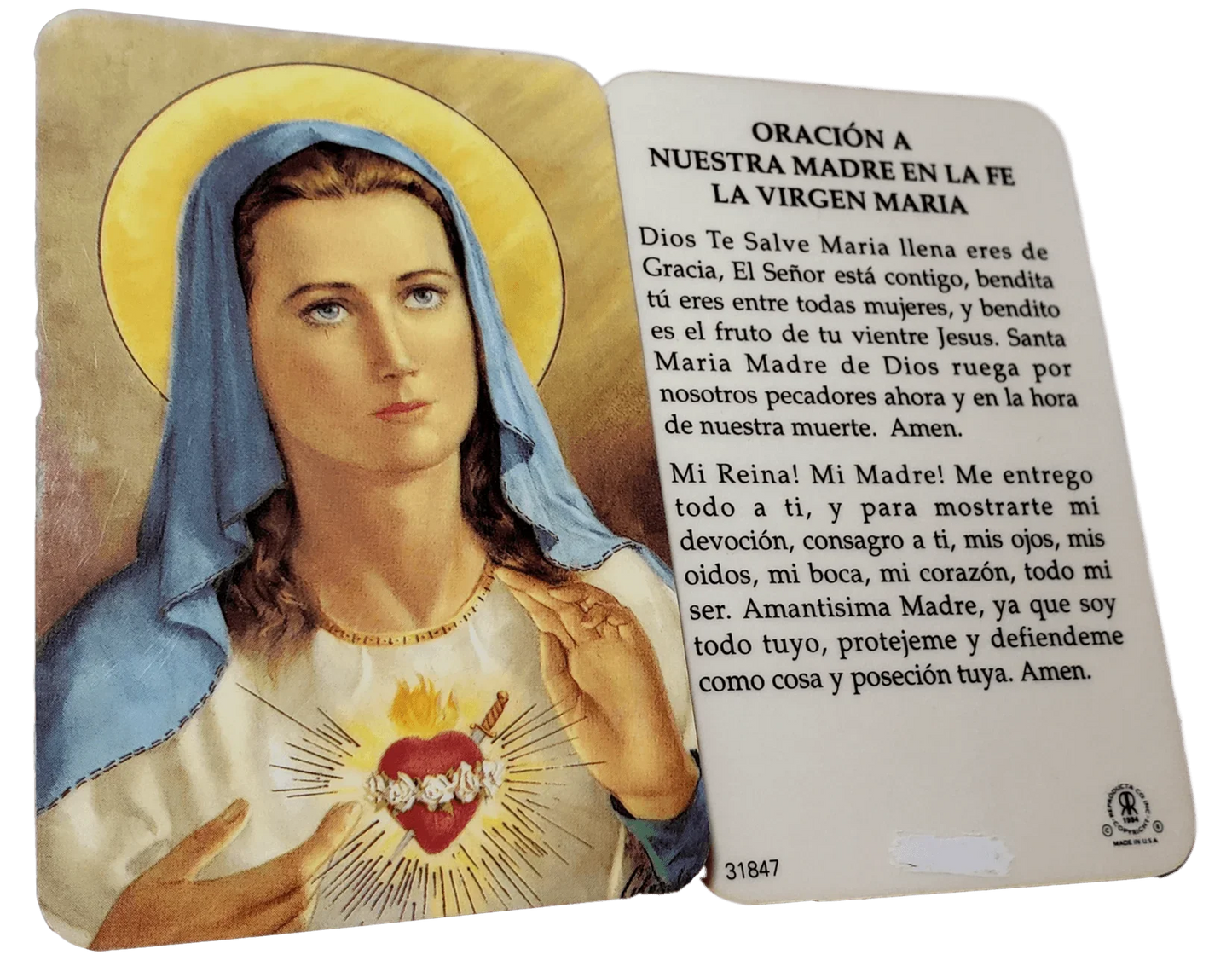 Prayer Card Oracion A Nuestra Madre En La Fe La Virgen Maria SPANISH Laminated - Ysleta Mission Gift Shop
