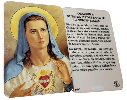 Prayer Card Oracion A Nuestra Madre En La Fe La Virgen Maria SPANISH Laminated - Ysleta Mission Gift Shop