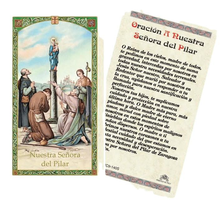 Prayer Card Oracion A Nuestra Senora Del Pilar SPANISH Laminated HC9-140S - Ysleta Mission Gift Shop