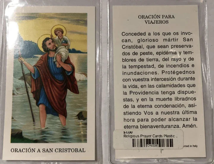 Prayer Card Oracion A San Cristobal Oracion Para Viajeros SPANISH Laminated HCS-CH - Ysleta Mission Gift Shop