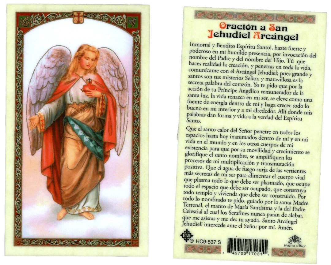 Prayer Card Oracion A San Jehudiel Arcangel SPANISH Laminated HC9-537S - Ysleta Mission Gift Shop