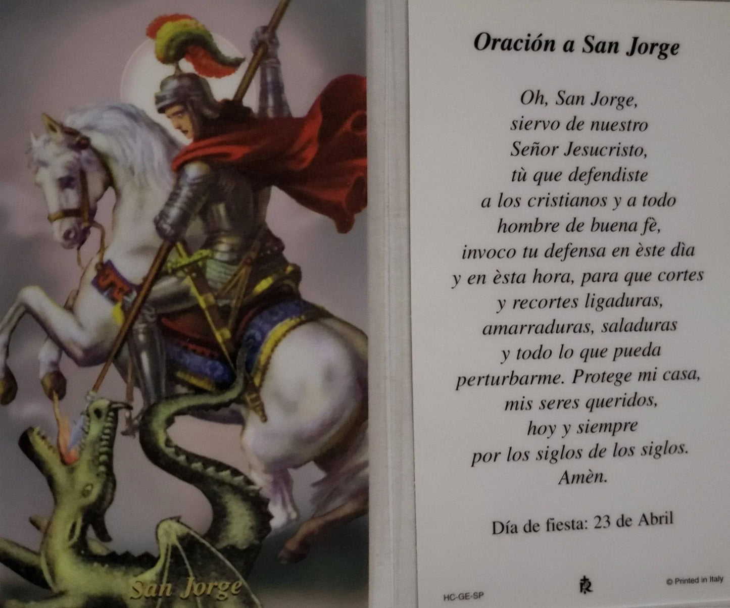 Prayer Card Oracion A San Jorge SPANISH Laminated HC-ge-sp - Ysleta Mission Gift Shop