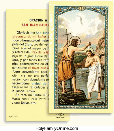 Prayer Card Oracion A San Juan Bautista SPANISH Laminated - Ysleta Mission Gift Shop