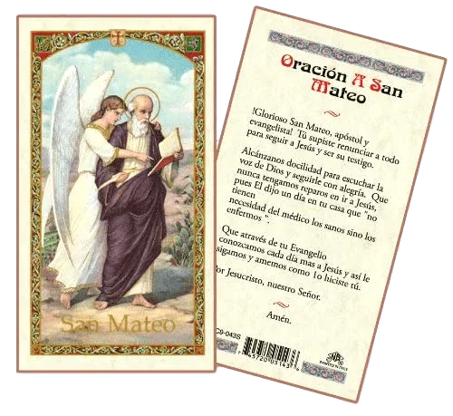 Prayer Card Oracion A San Mateo SPANISH Laminated HC9-043S - Ysleta Mission Gift Shop