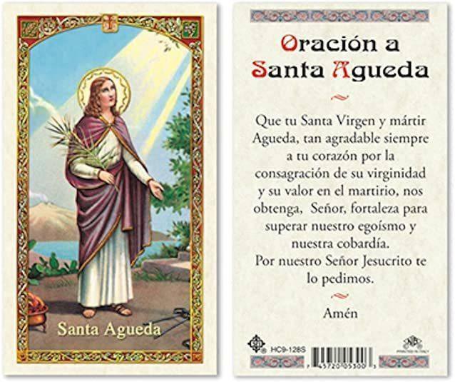 Prayer Card Oracion A Santa Agueda SPANISH Laminated HC9-128S - Ysleta Mission Gift Shop