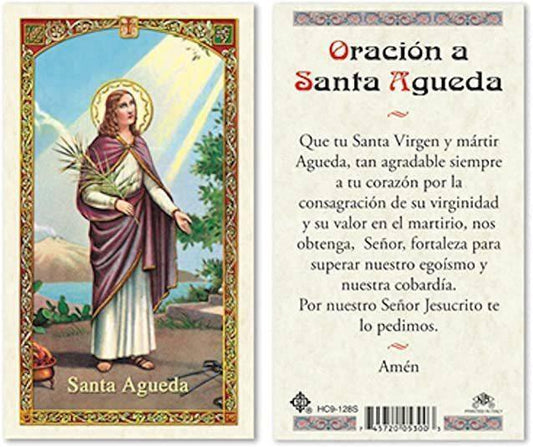 Prayer Card Oracion A Santa Agueda SPANISH Laminated HC9-128S - Ysleta Mission Gift Shop