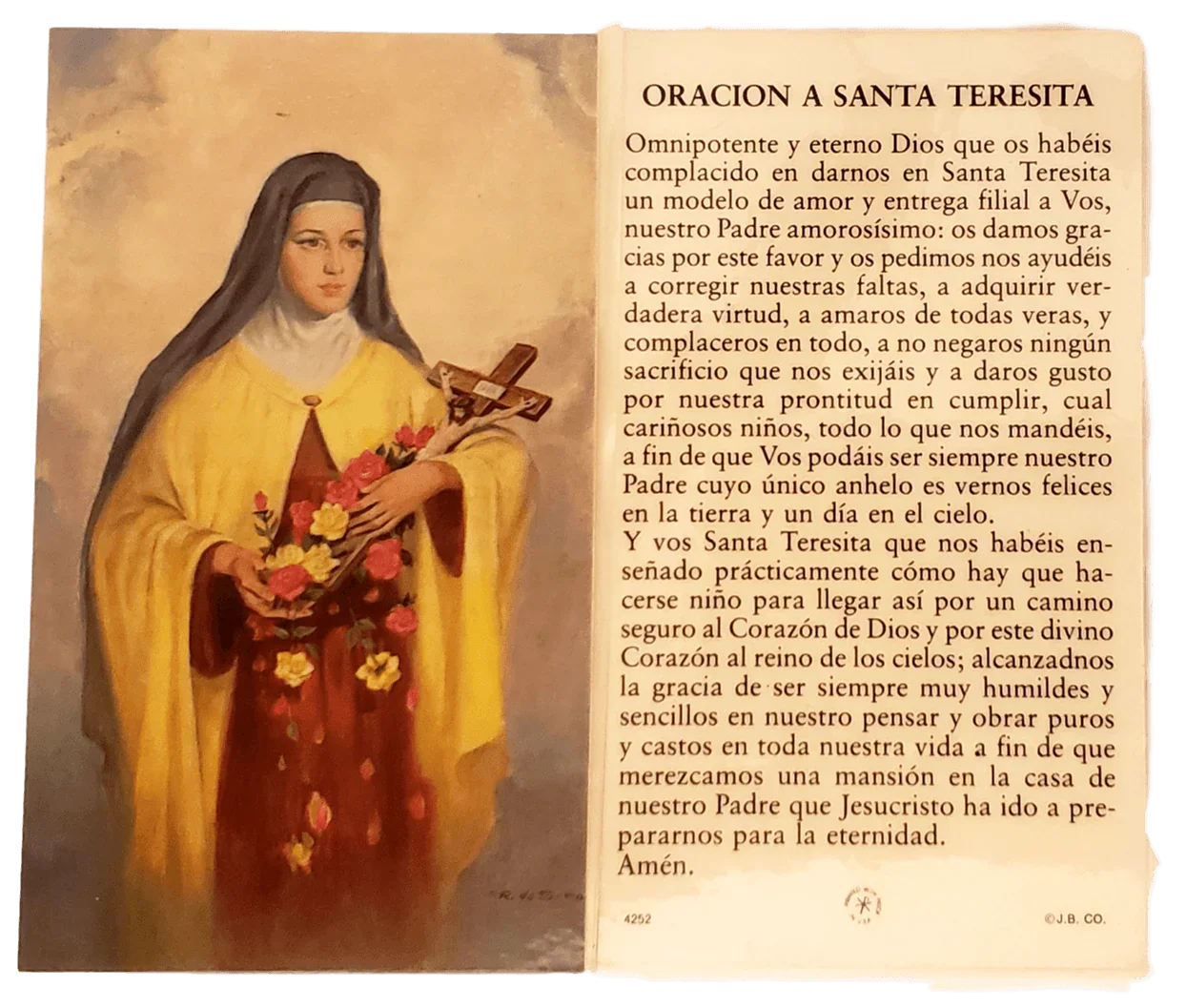Prayer Card Oracion A Santa Teresita SPANISH Laminated - Ysleta Mission Gift Shop