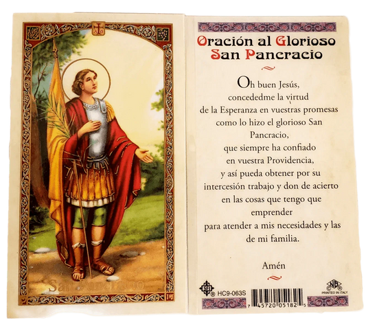 Prayer Card Oracion Al Glorioso San Pancracio SPANISH Laminated HC9-063S - Ysleta Mission Gift Shop