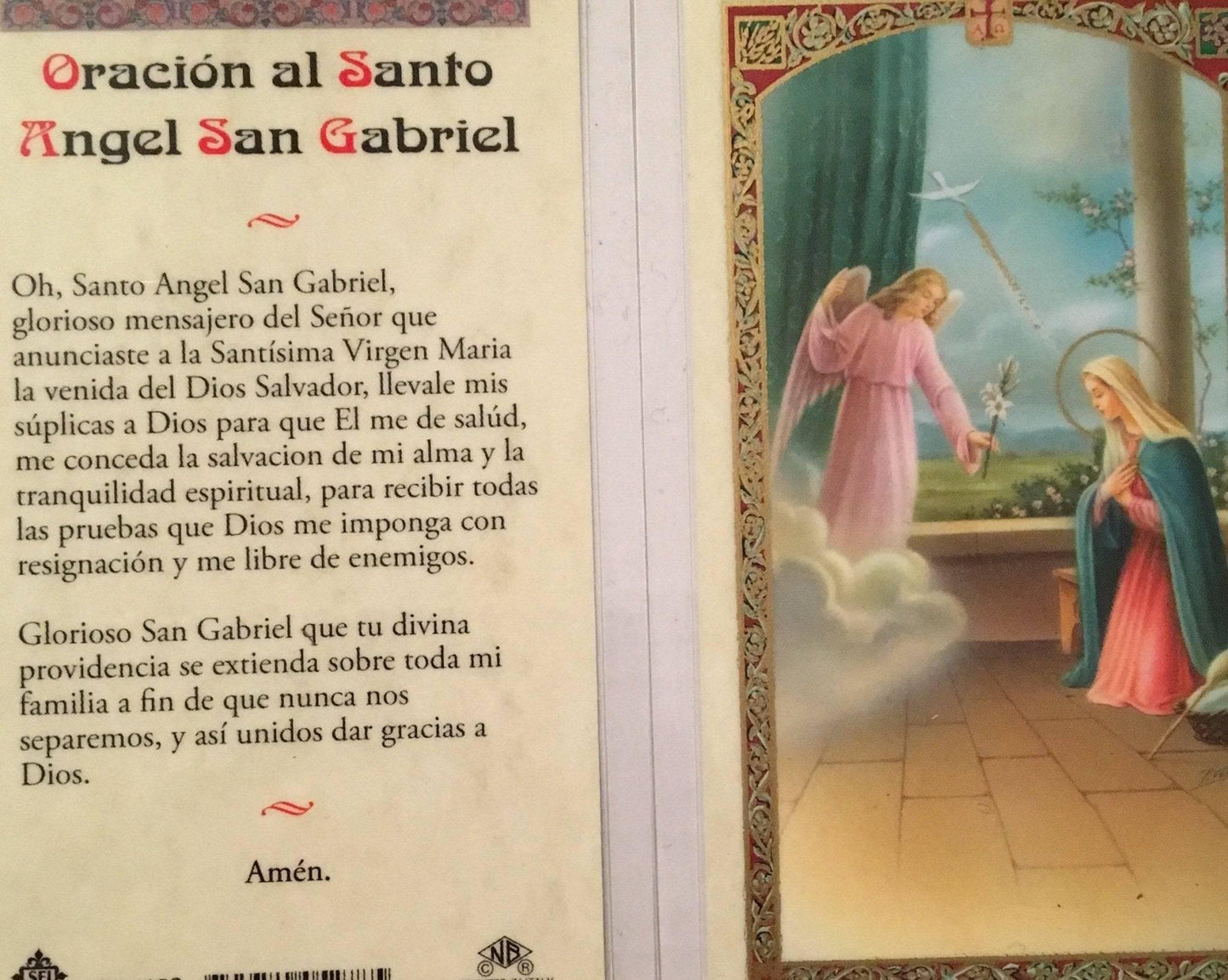 Prayer Card Oracion Al Santo Angel San Gabriel SPANISH Laminated HC9-115S - Ysleta Mission Gift Shop