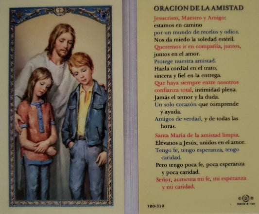 Prayer Card Oracion De La Amistad SPANISH Laminated - Ysleta Mission Gift Shop