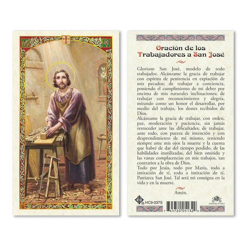 Prayer Card Oracion de los Trabajadores a San Jose Laminated HC9-037S - Ysleta Mission Gift Shop
