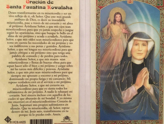 Prayer Card Oracion De Santa Faustina Kowalska SPANISH Laminated HC9-442S - Ysleta Mission Gift Shop