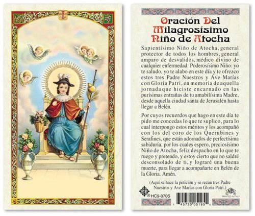 Prayer Card Oracion Del Milagrosismo Nino de Atocha SPANISH Laminated HC9-070S - Ysleta Mission Gift Shop