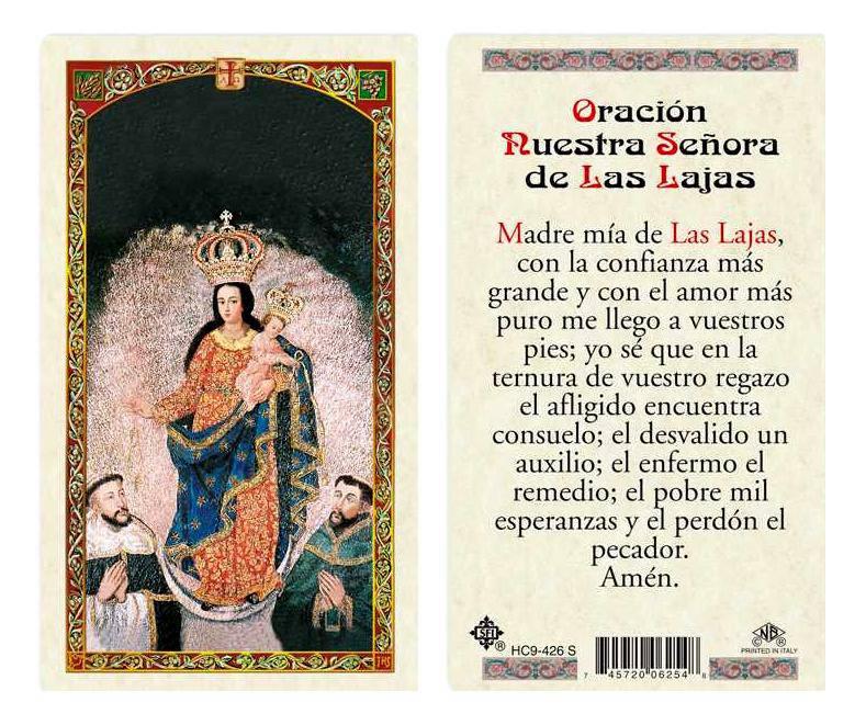 Prayer Card Oracion Nuestra Senora De Las Lajas SPANISH Laminated HC9-426S - Ysleta Mission Gift Shop