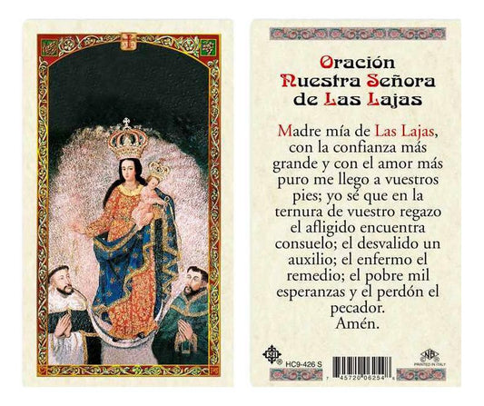 Prayer Card Oracion Nuestra Senora De Las Lajas SPANISH Laminated HC9-426S - Ysleta Mission Gift Shop