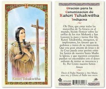 Prayer Card Oracion Para La Canonizacion De Kateri Tekaka Indigena Laminated HC9-430S - Ysleta Mission Gift Shop