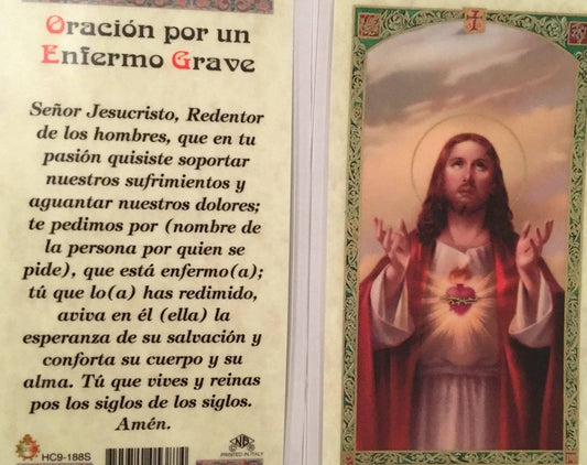 Prayer Card Oracion Por Un Enfermo Grave SPANISH Laminated HC9-188S - Ysleta Mission Gift Shop