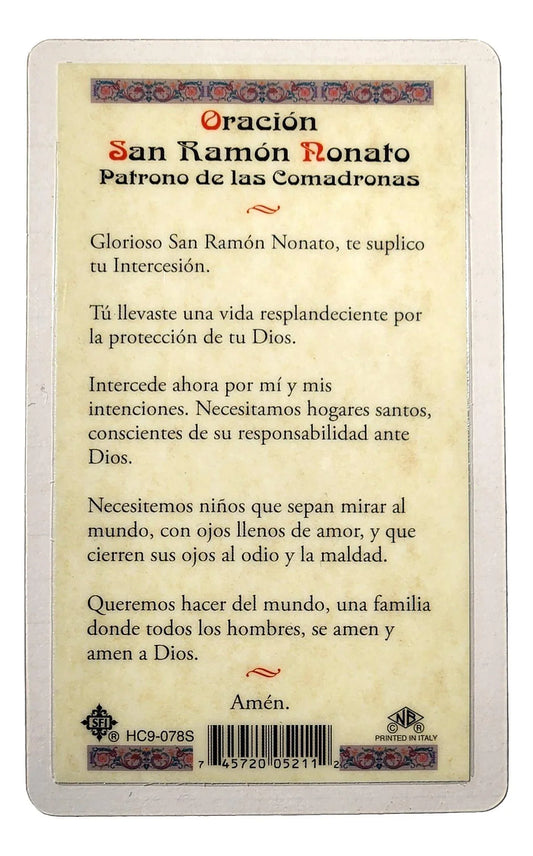 Prayer Card Oracion San Nonato SPANISH Laminated HC9-078S - Ysleta Mission Gift Shop
