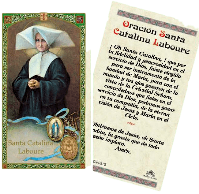 Prayer Card Oracion Santa Catalina Laboure SPANISH Laminated HC9-051S - Ysleta Mission Gift Shop