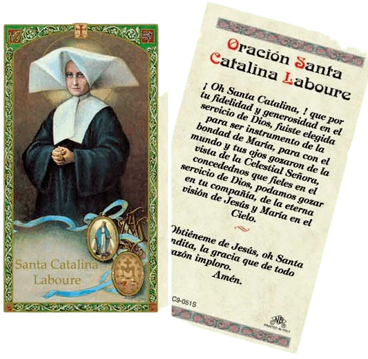 Prayer Card Oracion Santa Catalina Laboure SPANISH Laminated HC9-051S - Ysleta Mission Gift Shop