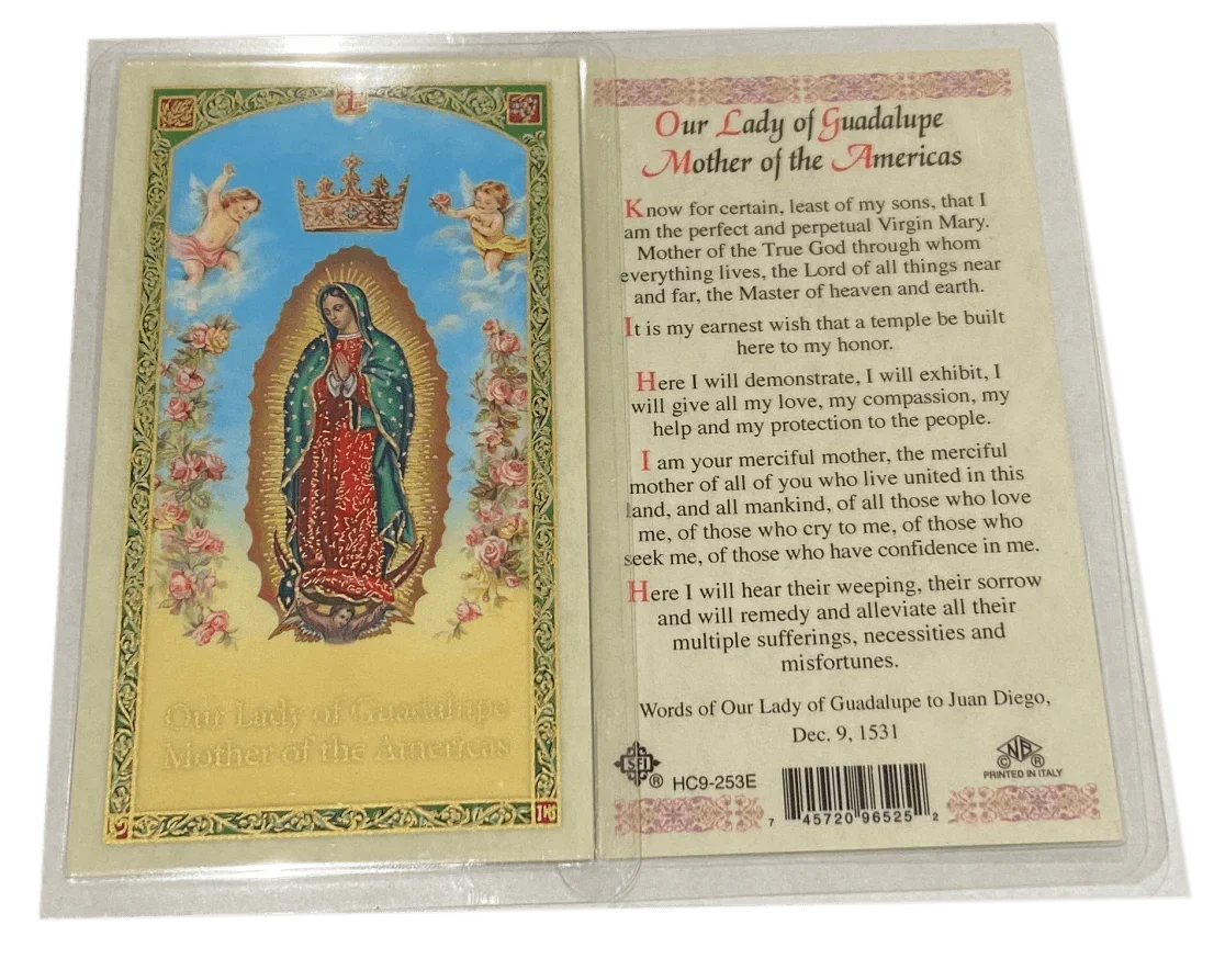 Prayer Card Our Lady of Guadalupe Mother of the Americas HC9-253E Laminated English - Ysleta Mission Gift Shop