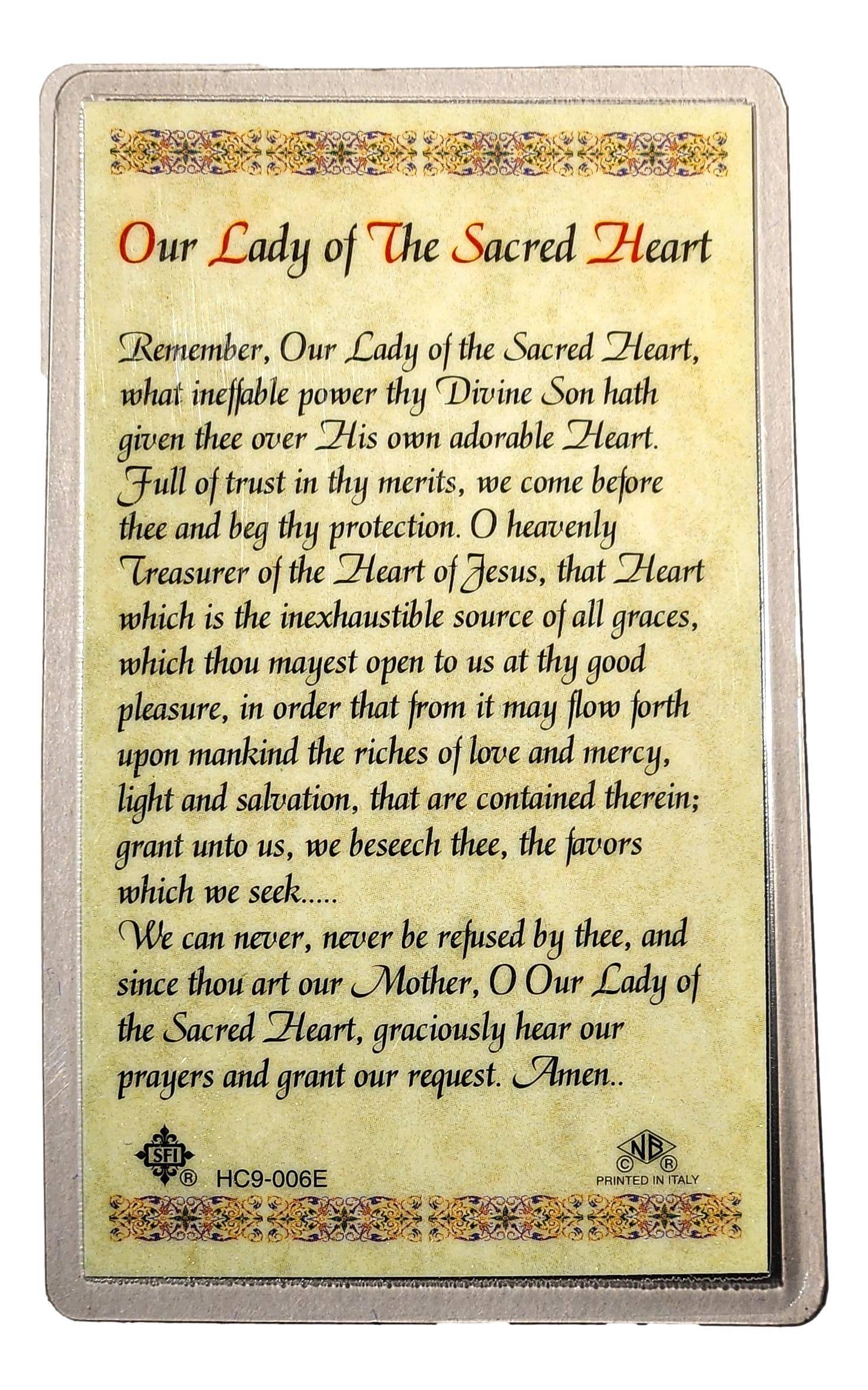 Prayer Card Our Lady Of The Sacred Heart Laminated HC9-006E - Ysleta Mission Gift Shop