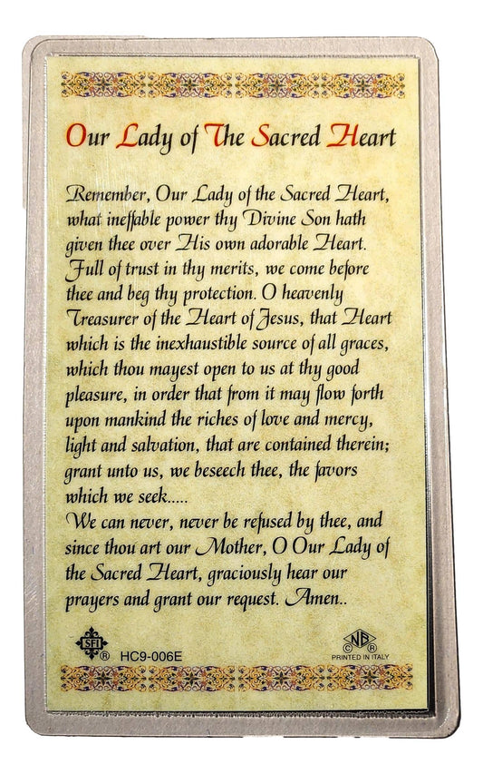 Prayer Card Our Lady Of The Sacred Heart Laminated HC9-006E - Ysleta Mission Gift Shop