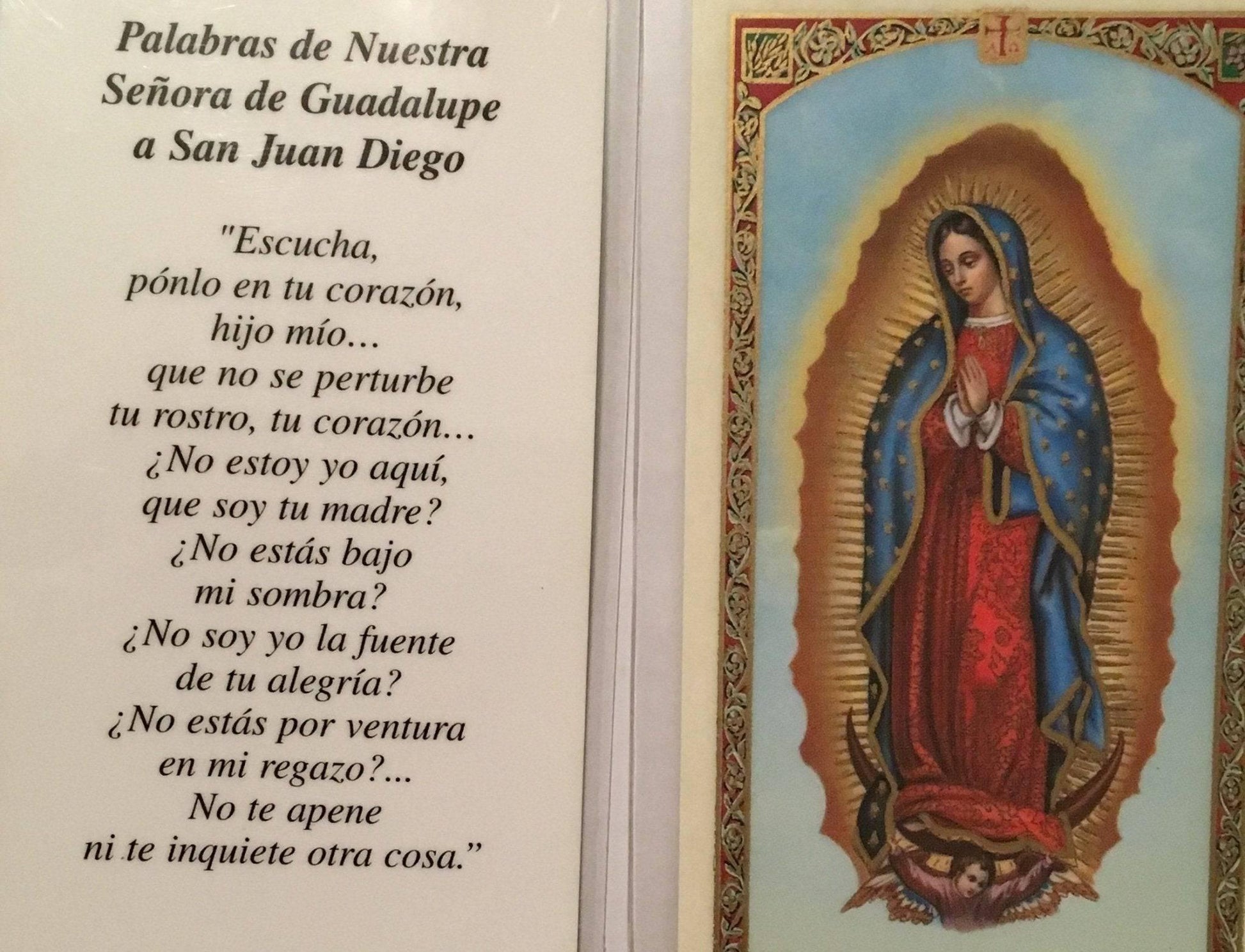 Prayer Card Palabras De Nuestra Senora De Guadalupe A San Jose Diego SPANISH Laminated - Ysleta Mission Gift Shop