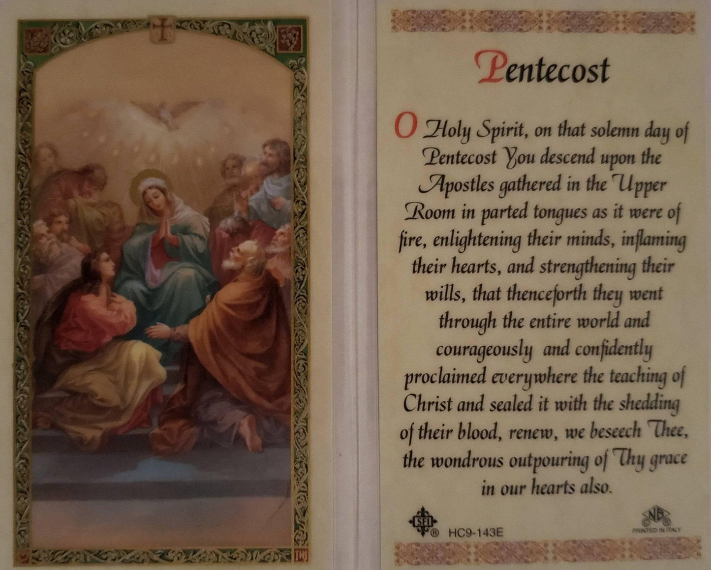 Prayer Card Pentecost Laminated HC9-143E - Ysleta Mission Gift Shop