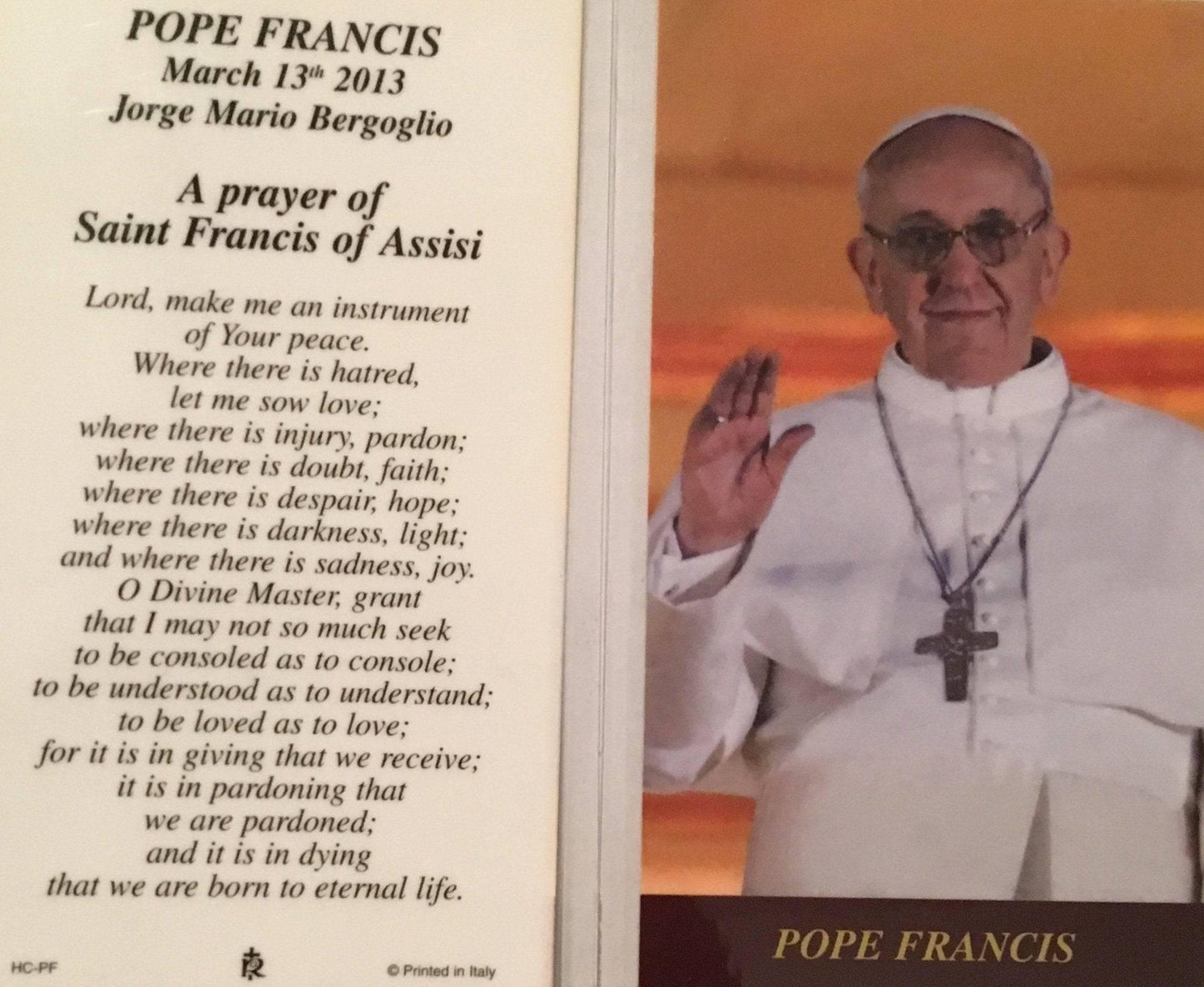 Prayer Card Pope Francis A Prayer Of Saint Francis Of Assisi Laminated HC-PF - Ysleta Mission Gift Shop