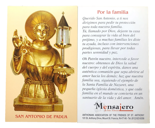 Prayer Card Por La Familia San Antonio De Padua SPANISH No Laminated NC - Ysleta Mission Gift Shop