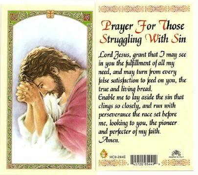 Prayer Card Prayer For Those Struggling Sin LaminatedHC9-244E - Ysleta Mission Gift Shop