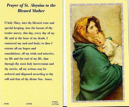 Prayer Card Prayer Of Saint Aloysius To The Blessed Mother Laminated AF - Ysleta Mission Gift Shop