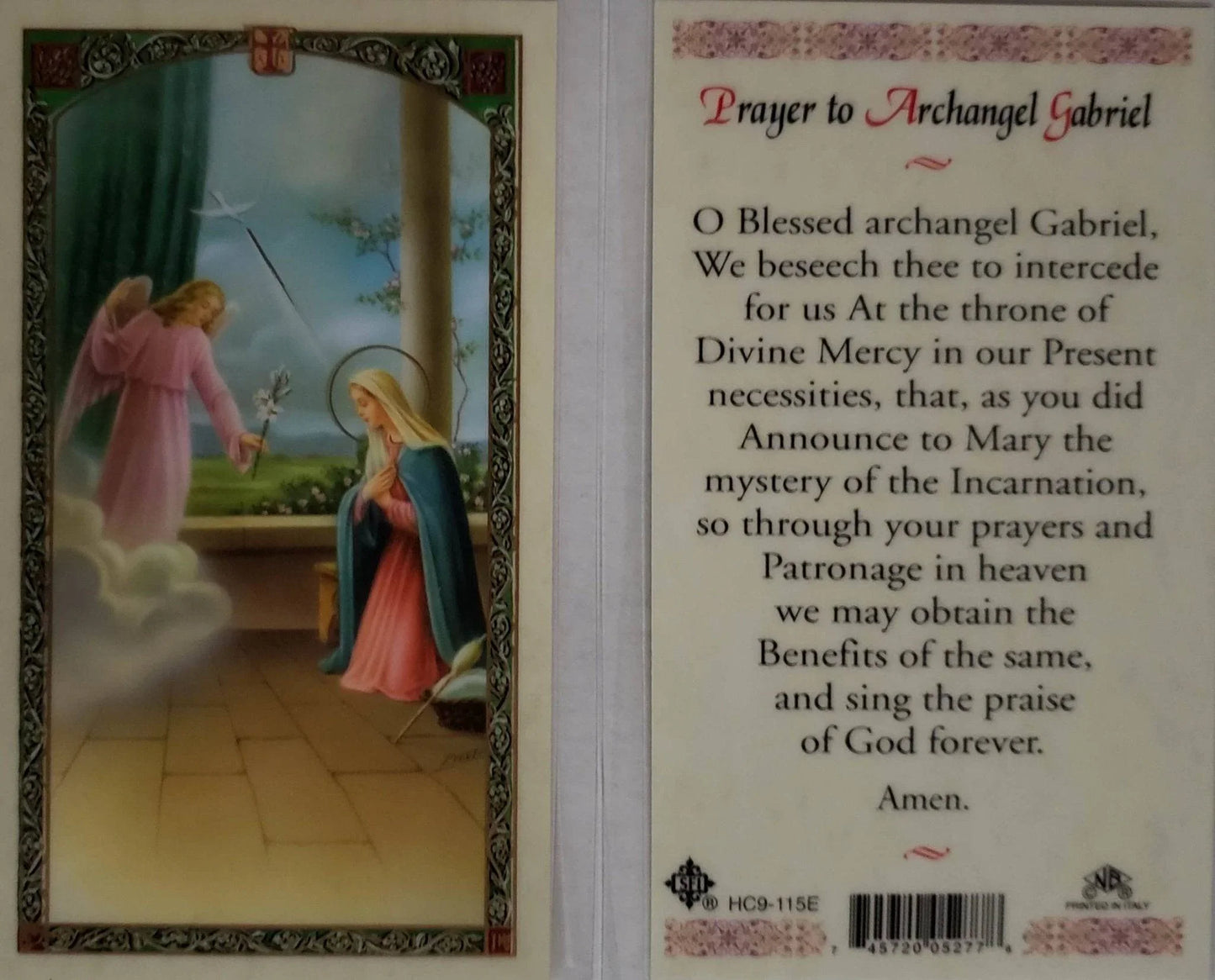 Prayer Card Prayer To Archangel Gabriel Laminated HC9-115E - Ysleta Mission Gift Shop