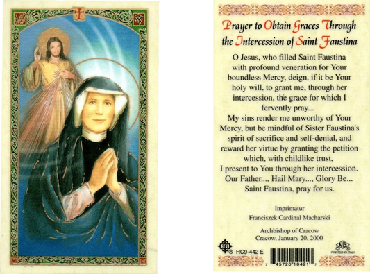 Prayer Card Prayer To Obtain Graces Through Intercession Of Saint Faustina Laminated HC9-442E - Ysleta Mission Gift Shop