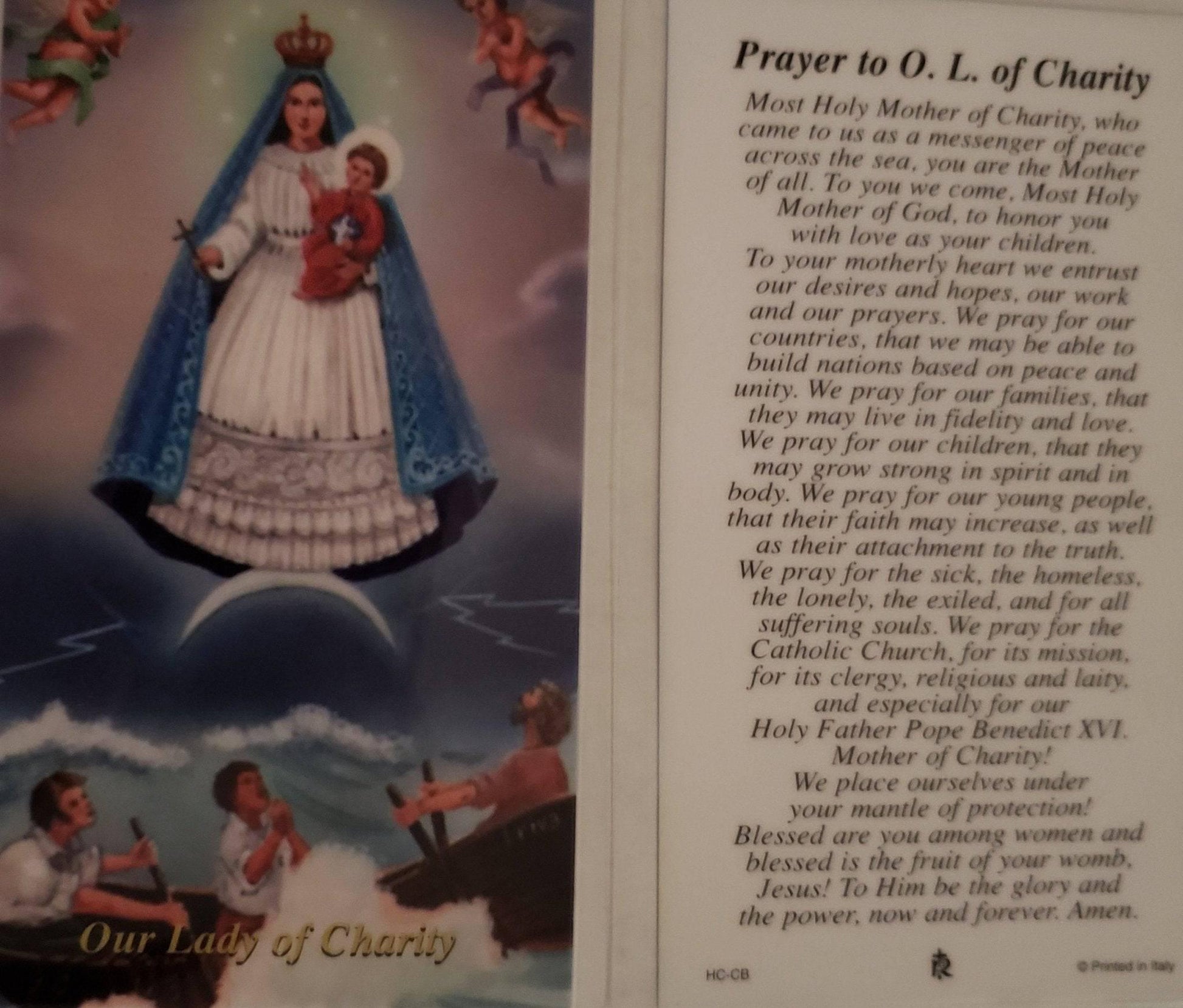 Prayer Card Prayer To Our Lady Of Charity Laminated HC-CB - Ysleta Mission Gift Shop