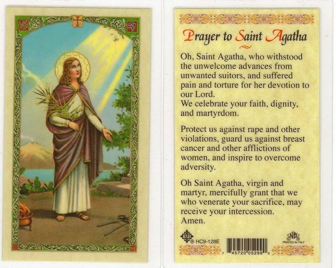 Prayer Card Prayer To Saint Agatha Laminated HC9-128E - Ysleta Mission Gift Shop