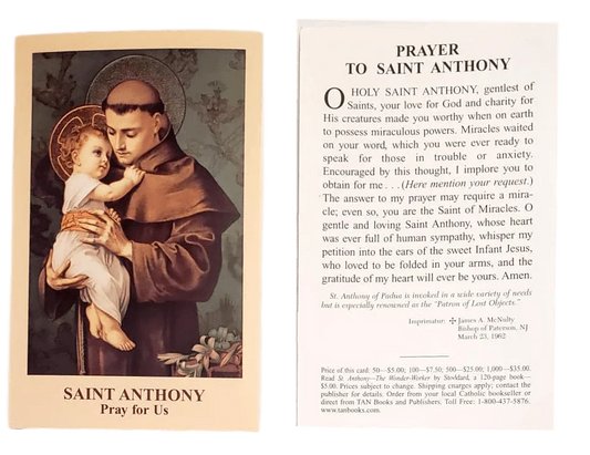 Prayer Card Prayer To Saint Anthony Pray For Us No Laminated NC - Ysleta Mission Gift Shop