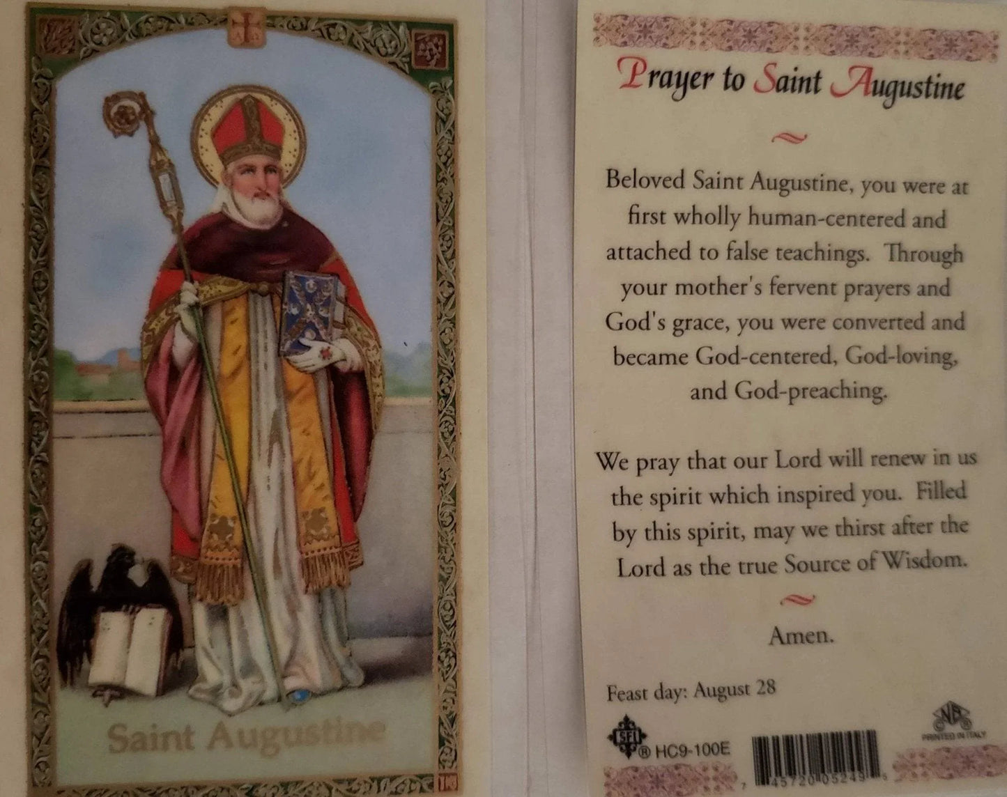 Prayer Card Prayer To Saint Augustine Laminated HC9-100E - Ysleta Mission Gift Shop