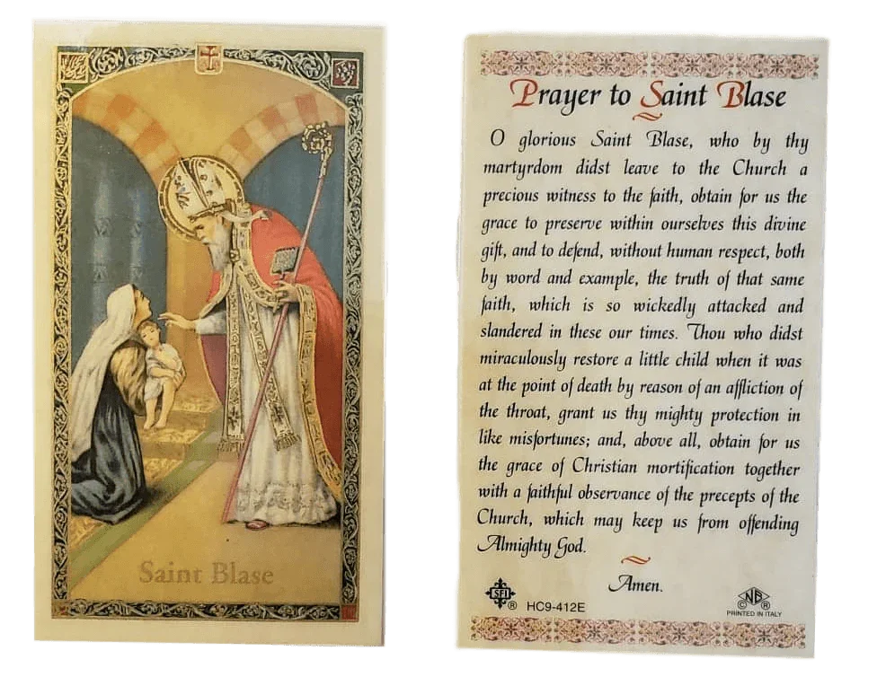 Prayer Card Prayer To Saint Blase Laminated HC9-412E - Ysleta Mission Gift Shop