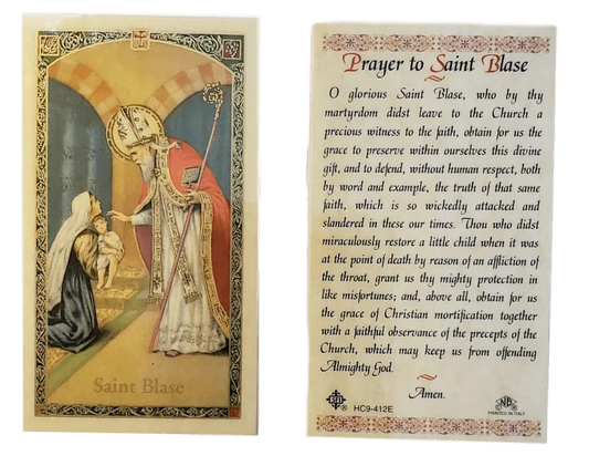 Prayer Card Prayer To Saint Blase Laminated HC9-412E - Ysleta Mission Gift Shop