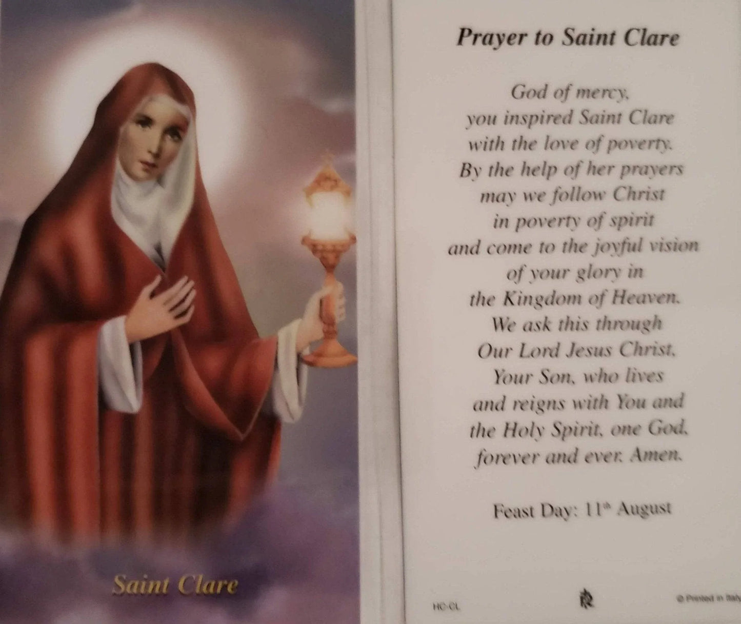 Prayer Card Prayer To Saint Clare Laminated HC-CL - Ysleta Mission Gift Shop