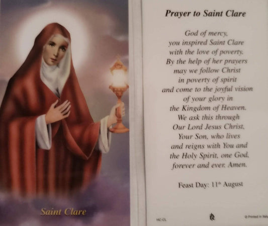 Prayer Card Prayer To Saint Clare Laminated HC-CL - Ysleta Mission Gift Shop