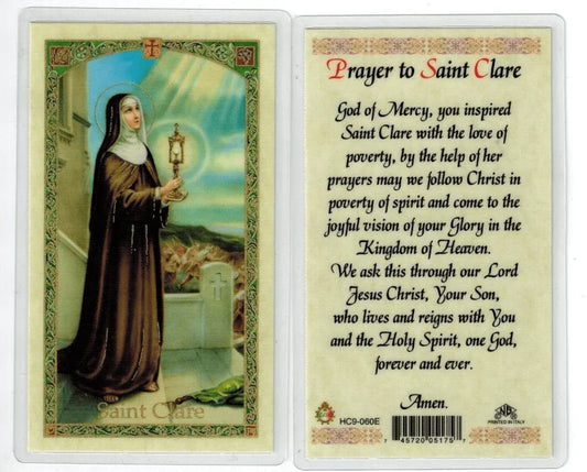 Prayer Card Prayer To Saint Clare Laminated HC9-060E - Ysleta Mission Gift Shop