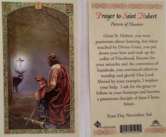 Prayer Card Prayer To Saint Hubert Patron Of Hunters Laminated HC9-513E - Ysleta Mission Gift Shop